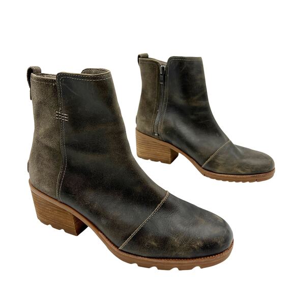 Sorel Women’s Cate Bootie Waterproof Leather Ankle Boots Green - Picture 1 of 9